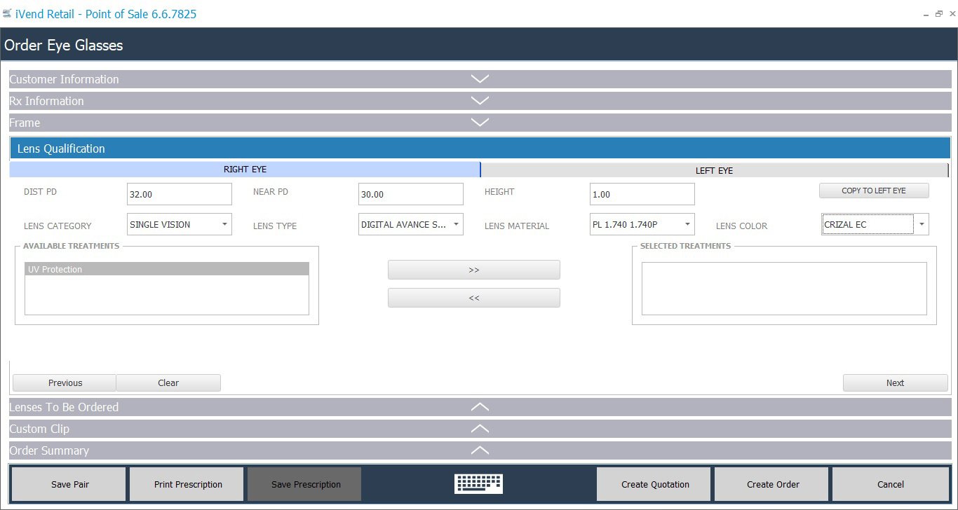 Eye Glass Lens Qualification Screen
