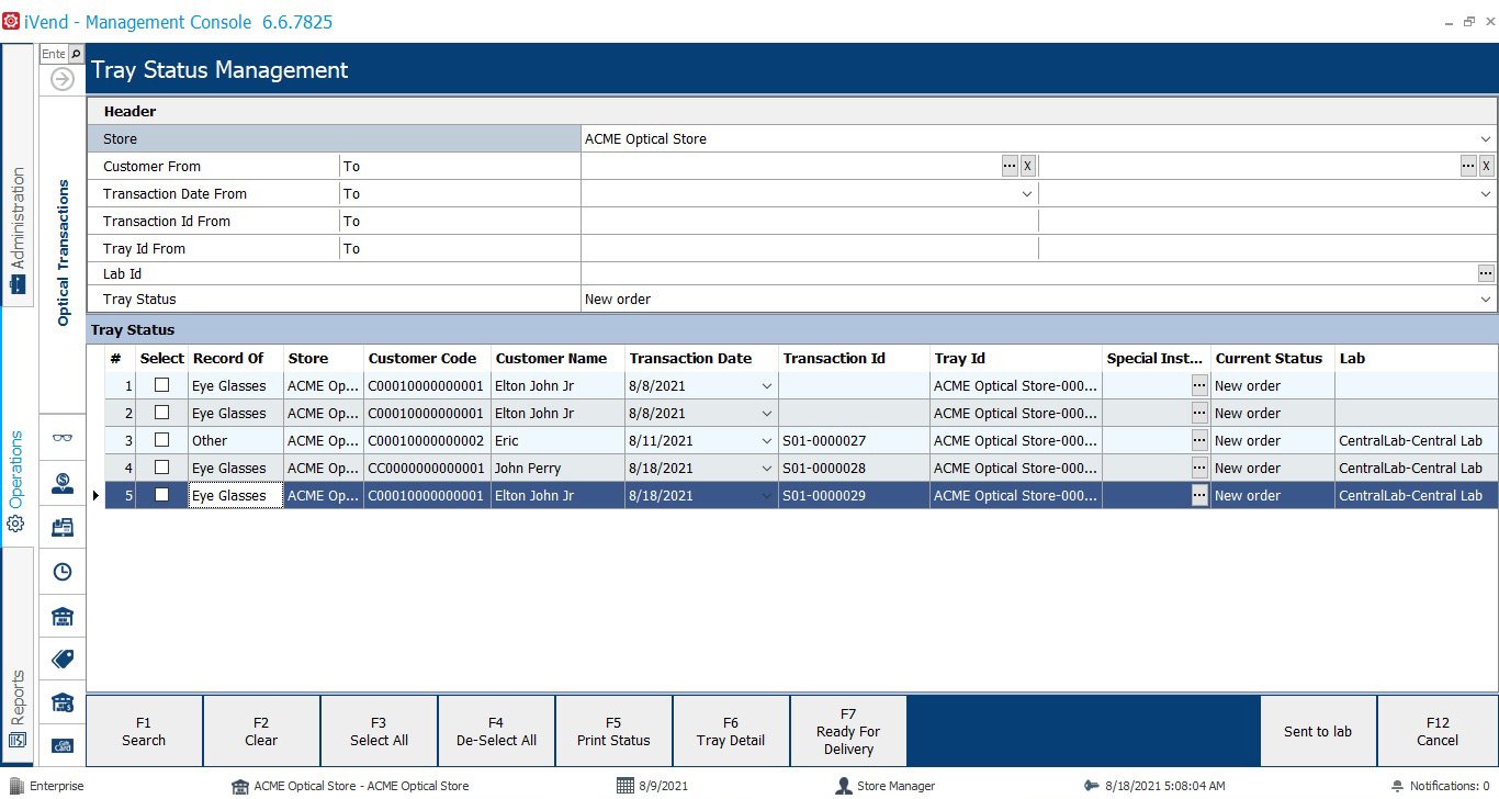 Tray Status Management